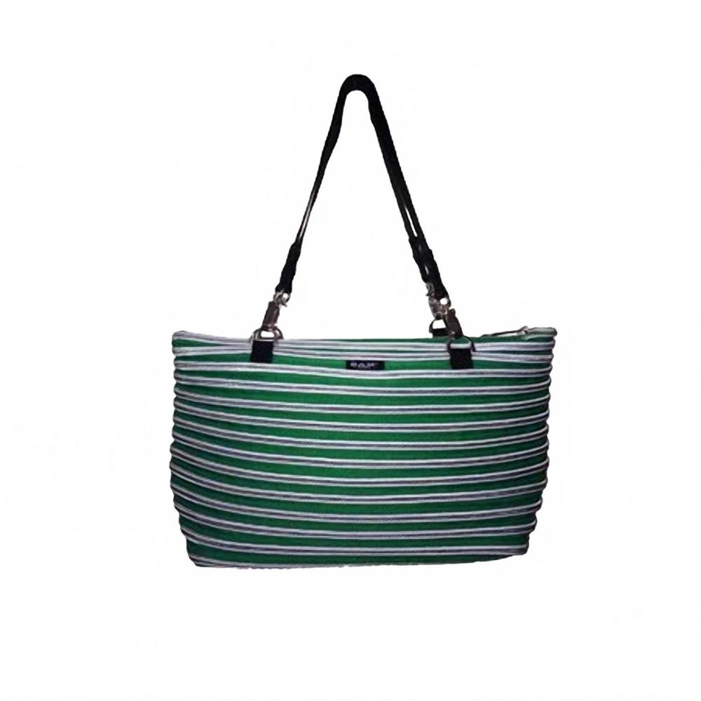 NEW BAM BAGS flat bottom tote bag in emerald & silver